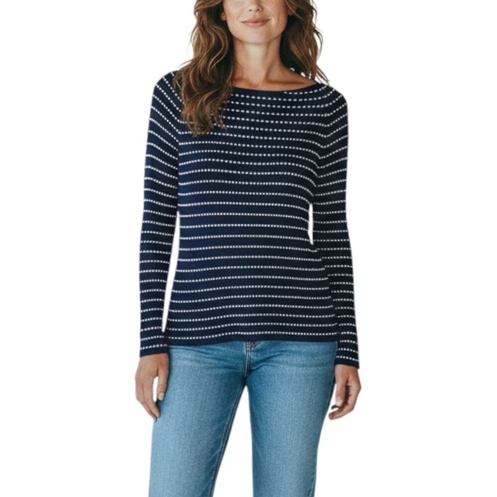 Giorgio Armani Blue and White Striped Long Sleeve Knit Top 44 US LARGE